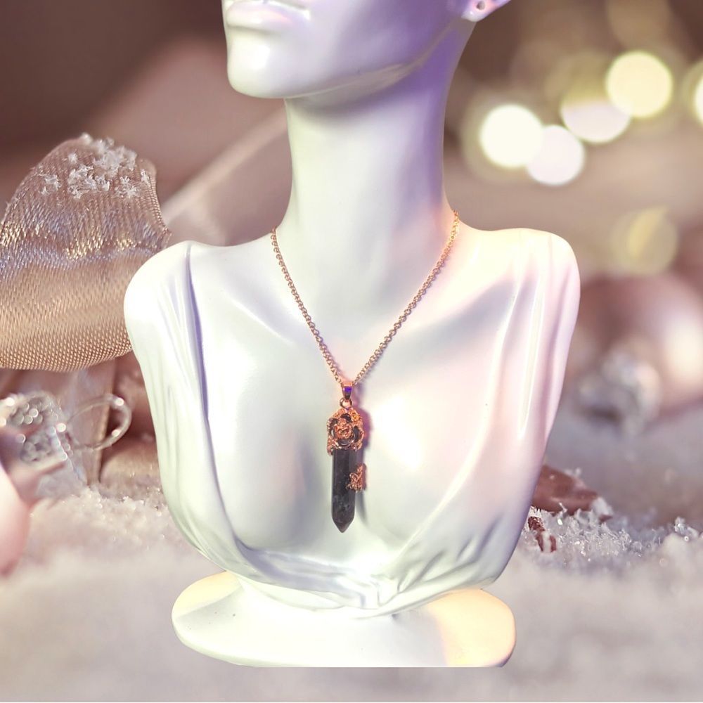 Hexagonal Healing Tiger Eye Natural Prism Stone Pendant with Chain NWT